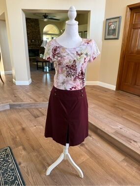 Talbots Burgundy A-Line Skirt with Front Center Kick Pleat